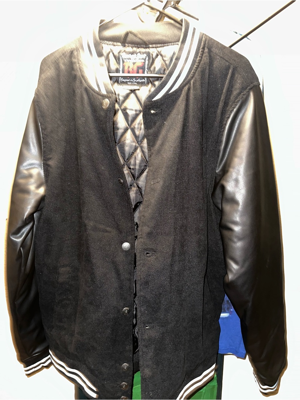Men's Black Varsity Jacket with Leather Sleeves